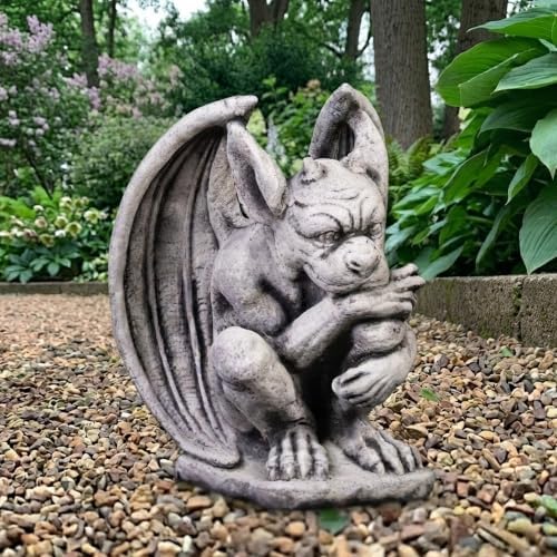 OLOMA Fantasy Guardian Gargoyle Concrete Garden Statue Gothic Beast Sculpture Handmade Cement Mythical Creature Figurine Outdoor Yard Decor Lawn Patio Porch Halloween Medieval Ornament by OLOMA