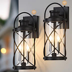 20inch Large Dusk to Dawn Outdoor Wall Lights Fixtures, Waterproof Exterior Lighting Fixtures with Photocell Sensor,Vintage Black Metal Cage Lantern Outside Lights for Porch Patio House Garage（2 Pack） by OKELI