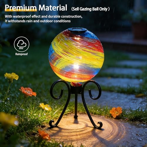 VCUTEKA Solar Gazing Ball, Glass Garden Globes for Outdoor Decor, 10" Red - Image 4