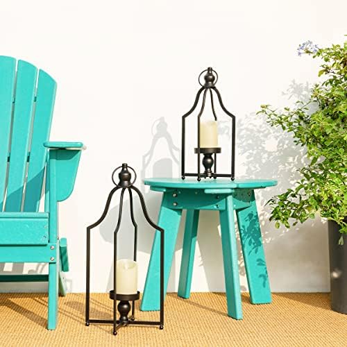 Glitzhome Set of 2 Modern Farmhouse Black Metal Lanterns Decorative Hanging Candle Lanterns for Indoor Outdoor Small&Large (No Glass) - Image 5