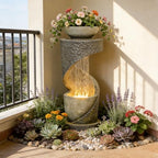Tiered Outdoor Water Fountain, Modern Spiral Cascading Waterfall Fountain with Planter, Freestanding Resin Indoor Water Feature for Room, Garden, Patio, Deck, 31.5"H with Light Stone-Texture - Image 7