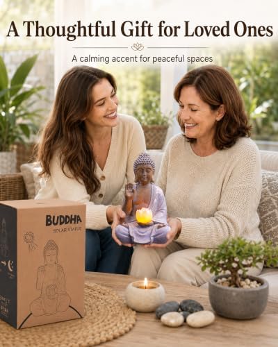 Nacome Solar Buddha Garden Statue Decor: Sitting Figurine with Lotus Light - Image 2