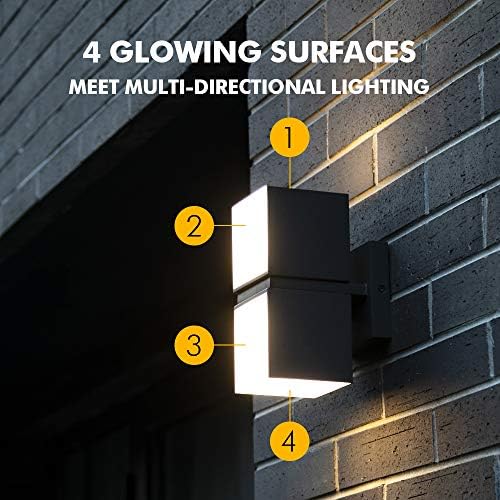 LUTEC Cuba Dusk to Dawn Outdoor Wall Lights, 3000K 1100LM LED Integrated Porch Wall Light Outdoor, IP54 Waterproof Aluminum Wall Sconce Exterior Light for Porch Patio Garage-Black - Image 5