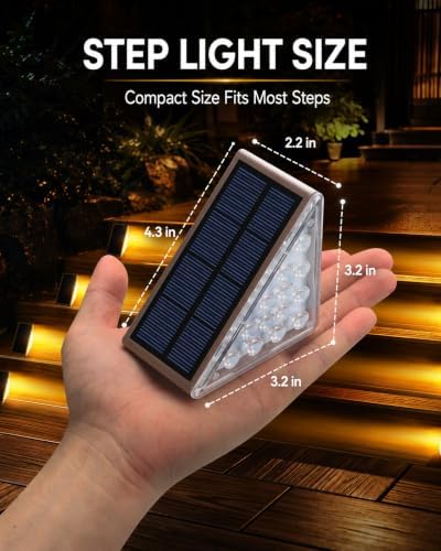 Solar Step Lights Outdoor Waterproof, 6 Pack Solar Stair Lights Outdoor IP67 Dusk to Dawn, Warm 3000K Outdoor Step Lights, Solar Lights for Steps and Stairs, Deck Steps, Patio Stairs, Porch Steps - Image 3