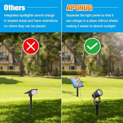 APONUO Solar Spot Lights Outdoor 6-in-1 Solar Landscape Lights Dusk to Dawn Solar Uplights IP65 Waterproof 9.8ft Cable Outdoor Spot Lights for Yard Pathway Garden Tree Decoration (Cool White) - Image 3