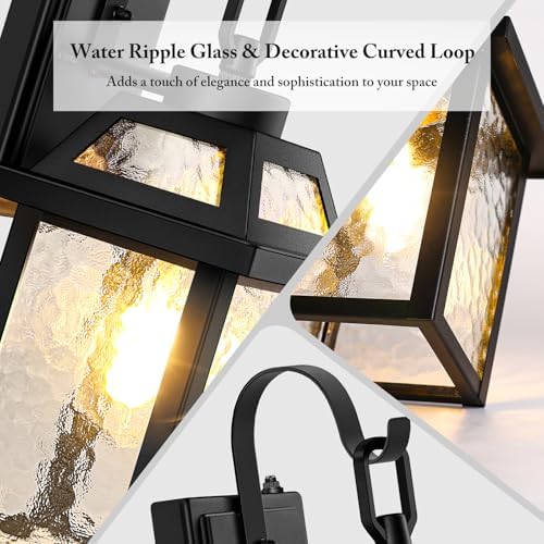 BesLowe 2-Pack Dusk to Dawn Outdoor Wall Lights with Water Ripple Glass - Image 5