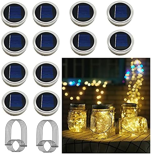 Solar Mason Jar Lights, 12 Pack 30 LED Waterproof Lid Light with Hangers (No Jar), Fairy Firefly Outdoor String Lights for Regular Mason Jar, Patio, Yard, Garden, Wedding Decoration (Warm White) by Cynzia