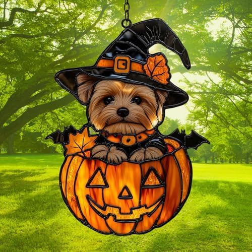 Cute Dog in Jack-o'-Lantern Acrylic Suncatcher - Image 3