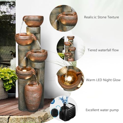 Hamiedun 5 -Tier Water Fountain Outdoor Decor, Large Waterfalls Fountains for Outsides with LED Lights, Indoor and Outdoor Fountain for Garden, Patio, Deck, Porch, Backyard and Home Art Decor - Image 4