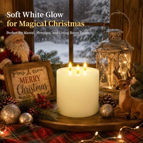 Amagic 3 Wick Extra Large Flameless Pillar Candles with Timer Remote, Ivory - Image 2