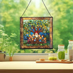 Gnome with Family Tree Stained Glass Suncatcher – Square Hanging Window Panel for Home, Garden, Nursery, Halloween, Christmas, Memorial Day – Whimsical Glass Art Gift for Gnome Lovers gvvriz - Image 2