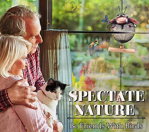 Solar Ladybug Wild Bird Feeders Squirrel Proof for Outside - Unique Cute Metal Ladybug Bird Feeder with Solar Light, Wind Chime, Gift for Bird Lovers(Ladybug) - Image 5