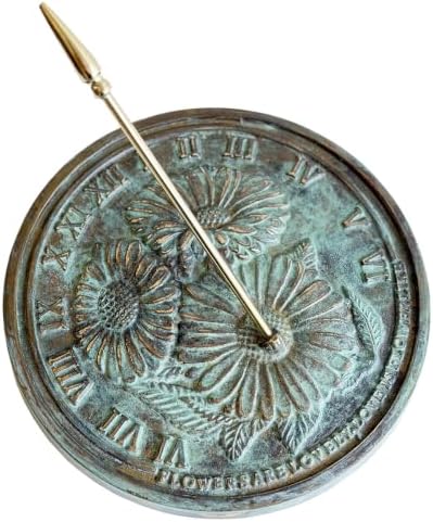 Rome 2302 Flowers Sundial, Solid Brass with Verdigris Highlights, 10-Inch Diameter by ROME