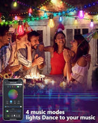 Flacchi Smart Outdoor Patio Lights - 46ft Smart S14 Christmas String Lights, Waterproof Shatterproof Bluetooth APP Remote Control Dimmable for Balcony, Backyard, Party, Holiday (RGB & Warm White) - Image 3