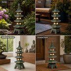 Qeeman Solar Pagoda Garden Statues Decor: Multi-Layer Resin Zen Sculpture - Image 7