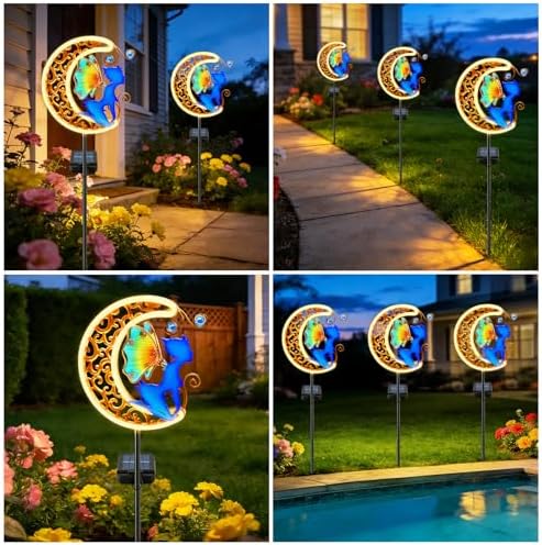 VOOKRY Solar Lights,Metal Waterproof Neon Moon Glowing Garden Stake Light - Image 5
