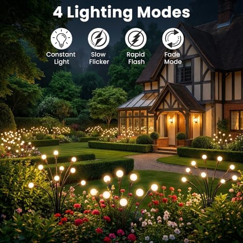 Solar Lights Outdoor(10 Pack,80 LEDs),Solar Lights Outdoor Waterproof for Garden Decor,4 Modes Firefly Light for Outdoor Decor,Big Bulb High Lumens Patio Decor,Sway by Wind,Gardening Gifts for Women - Image 5