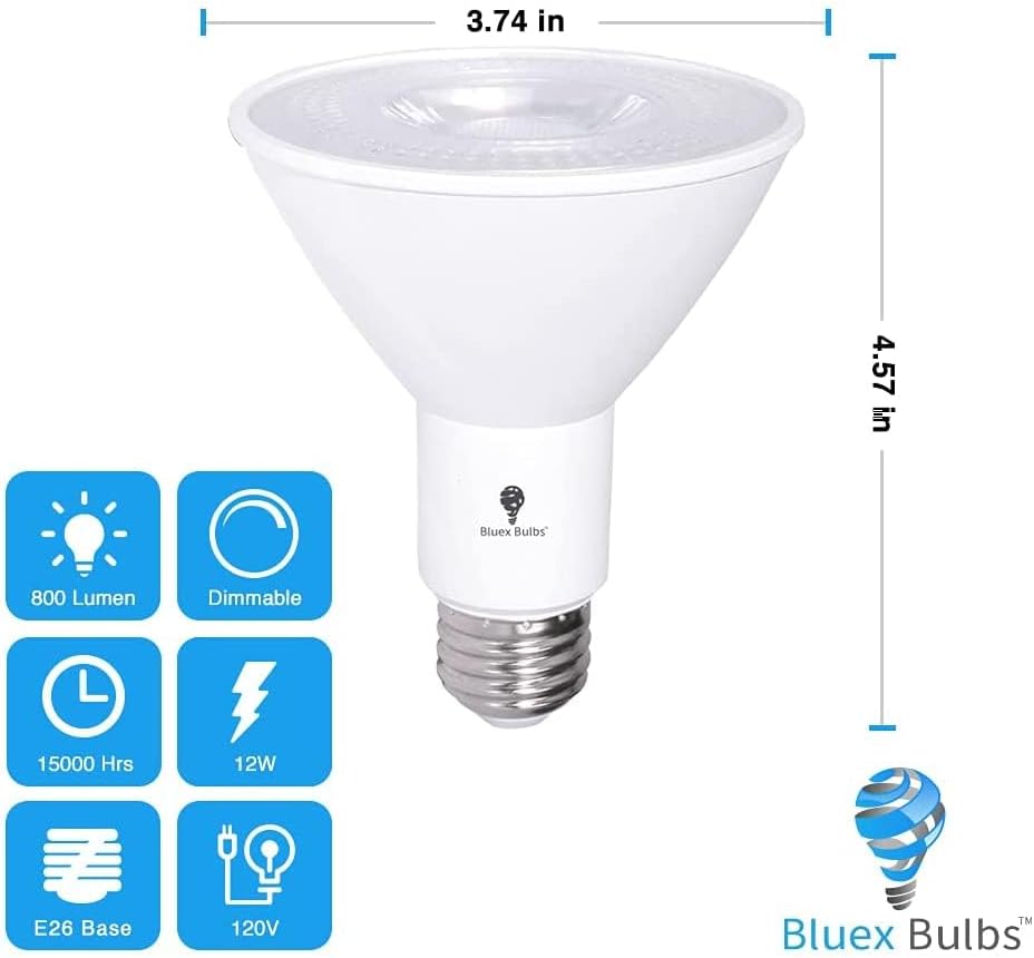 10 Pack PAR30 Outdoor LED Flood Light Bulb 12W 100 Watt Equivalent 900 Lumens Dimmable Waterproof E26 6000K Daylight Deluxe LED Flood Light Bulbs for Security Spotlight Bulb Led Recessed Light Bulbs - Image 2