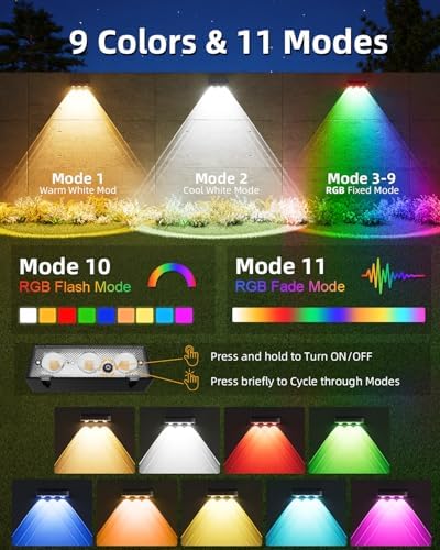 JOFIOS Solar Fence Lights Outdoor, 9 Fixed Colors ＆ Color Changing Fence Lights Solar Powered Waterproof IP65 Dusk-to-Dawn LED Deck Lighting for Patio, Railing, Pool, Porch, Backyard, Wall, 16 Pack - Image 2