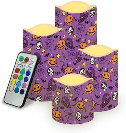 Jack O Lantern Pattern Flameless Candles with Remote Timer Battery Operated Candles with Flickering Flame Color Changing Pillar Candles Light Halloween Party Outdoor Home Table Decor by Uorisanigo