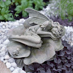 Garden Fairy Statue,Garden Sleeping Angel on Lotus Leaf with Bird Feeder Feature Outdoor Decor Sculptures Figurine Gardening Lawn - Image 6