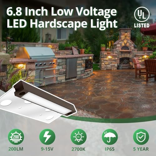 GKOLED 10-Pack Frosted Lens Hardscape Lighting, Retaining Wall Light, 6.8 Inches, Integrated 2700K LED Chips, LED Step Lights, Solid Die-cast Aluminum Housing, Low Voltage 12V AC/DC, UL Listed - Image 2