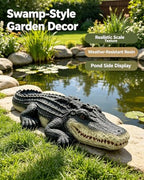 Teaeeno Garden Alligator Decor Outdoor,Crocodile Sculpture for Stuff Pond Decor,Florida Alligator Sculpture for Yard Art,Realistic Wild Animal,Reptile Figure,Florida Alligator,Perfect for Man(Black) - Image 5