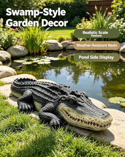 Teaeeno Garden Alligator Decor Outdoor,Crocodile Sculpture for Stuff Pond Decor,Florida Alligator Sculpture for Yard Art,Realistic Wild Animal,Reptile Figure,Florida Alligator,Perfect for Man(Black) - Image 5