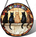 CHATYOUNG Stained Glass Window Hanging Retro Cats Themed Gifts Large 15" - Pet Suncatcher Door Garden Home Decor Christmas Mother's Day Birthday Gift for Grandma Women Mom Nana Wife Men Cat Lovers by CHATYOUNG