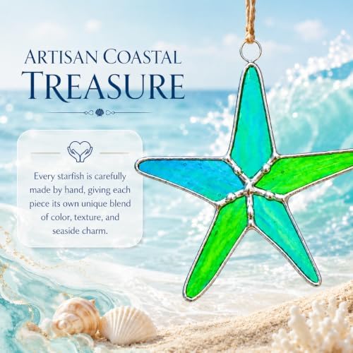 Stained Glass Peacock Starfish Suncatcher Set of 5, Coastal Home Decor - Image 3