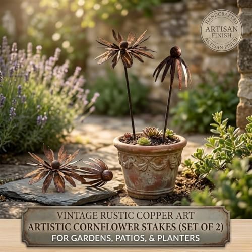 Vintage Rusty Cornflower Statues Stake, Metal Artistic Wire Art Decor Rustic Garden Sculptures,Outdoor Iron Copper Garden Decor for Lawns Yard Patio Home Farmhouse Decoration (3A) - Image 2