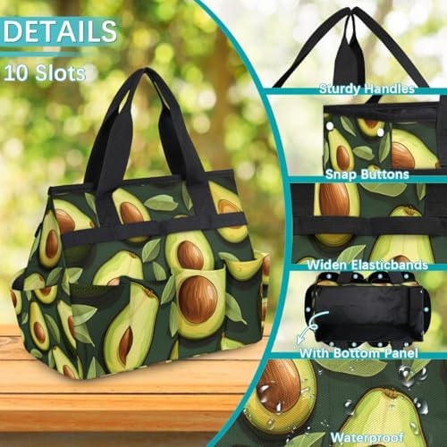 Avocado Cocktail Garden Tool Bag Tote for Men Women Multiple Pockets Wide Mouth Heavy Duty Waterproof Tool Organizer Bag for Outdoor Lawn Yard Portable Gardening Storage With Elasticbands - Image 4