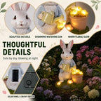 Solar Rabbit Garden Statue with Watering Can and Succulent Lights - Image 2