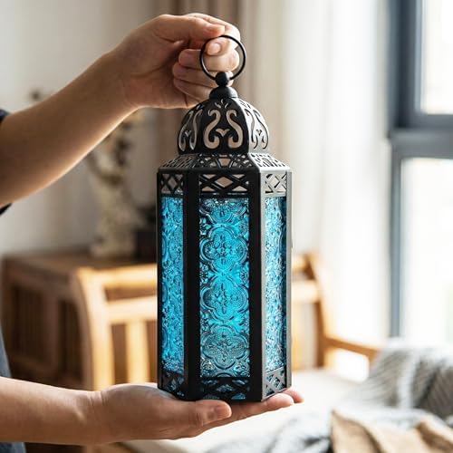 Vela Lanterns Decorative Indoor Moroccan Candle Holder, Blue, M, 3-Pack - Image 4