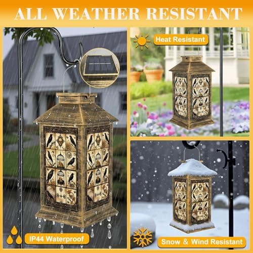 Solar Lantern Outdoor Garden Hanging Lantern Gothic Black Ravens Skulls Golden Roses Ornate Cages Vintage Waterproof Solar Powered Lighting Outside Table Lamp for Patio Deck Yard Camping - Image 3