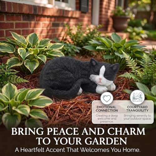 Tuxedo Sleep Cat Statues Outdoor Decorative, Cat Memorial Statue for Yard Lawn Patio Porch, Garden Pet Grave Marker Figures, 9.44" L x 6.29" W x 4.33" H - Image 3
