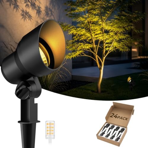 Gardencoin Low Voltage Landscape Spotlight, 12V LED Outdoor Spot Lights with 4W G4 Replaceable Bulb, Wired Waterproof Aluminum Up Lighting Fixture for Yard, Garden, House, Tree, Lawn (24 Pack) by Gardencoin