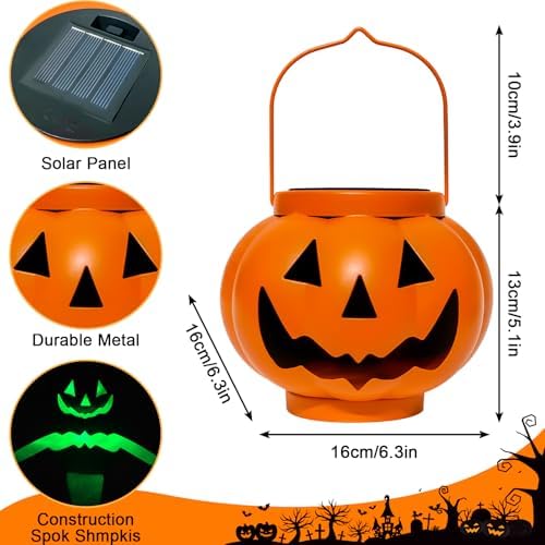BRIGHTDECK Halloween Pumpkin Solar Lanterns 2 Pack, Jack O Lantern Pumpkin Lights for Halloween Decorations Outdoor, Weatherproof & Portable Fall Yard Decor (2Pack Red＆Green) - Image 2