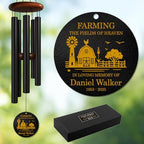 Personalized Farming Memorial Wind Chime – “Farming The Fields of Heaven” Custom Name & Years – Country Life Sympathy Gift for Loss of Loved One – Outdoor Farmer Remembrance Windchime Tribute Décor by AlpadilCo
