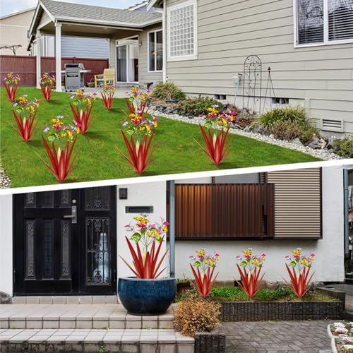 TOMBABY Garden Outdoor Butterfly Enlarge Thickened Wind Resistant Metal Agave Garden Art Metal Plant Country Sculpture Statue Decorations Ornaments Artificial Waterproof Butterflies(red 2pcs) - Image 6
