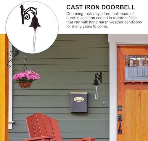 SECFOU Rustic Style Cast Iron Wall Bell Manually Shaking Doorbell Mounted for Dinner Bell and Outdoor Wall Decor Vintage Farmhouse Metal Home Accessories - Image 3