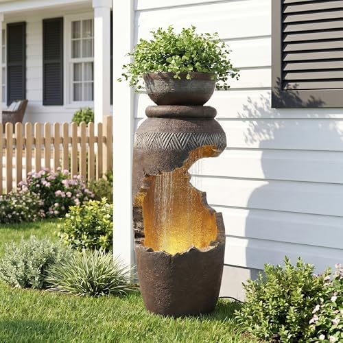 Garden Water Fountain, Outdoor Waterfall Fountain with LED Lights by Dephet