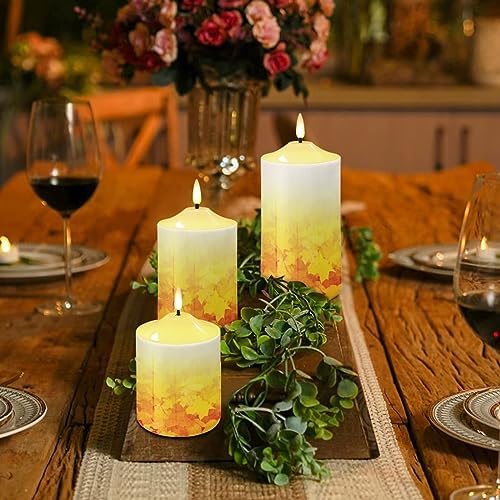 Cozeyat 3Pack Timer Flameless LED Candles, Long Lasting Battery Operated Tea Light with Timers, Fallen Leaf Design 4/6H Timers Flameless Candles with Remote for Wedding Table Decor - Image 4
