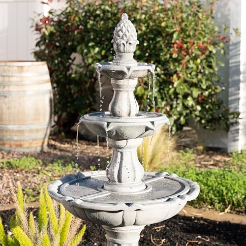 XBrand 51 Inch 3 Tier Outdoor Waterfall Fountain, Weather Resistant Resin Freestanding Water Feature with Pump, Decorative Garden Fountain for Patio, Yard, Lawn, and Garden Decor, Gray - Image 3