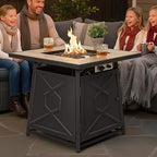 Nuu Garden 28 Inch Outdoor Propane Fire Pit Table, 50,000 BTU Square Gas Fire Table with Ceramic Tabletop, Lava Rock for Garden Backyard Party, Black - Image 3