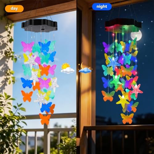 Toodour Hanging Outdoor Solar Butterfly Shell Wind Chimes, Waterproof - Image 4