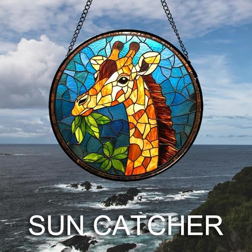 Yellow Giraffe Stained Glass Window Hanging Suncatcher Gifts for Women 9.8" - Image 3