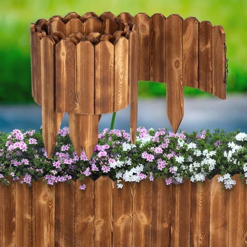 LINSHRY Wood Garden Edging Fence, Flower Bed Edging Borders, 8in H x 8ft L by Linshry