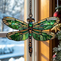 Emerald Mosaic Dragonfly Acrylic Suncatcher by AVAGAN