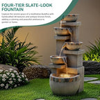 4-Tier Outdoor Water Fountain Outdoor with Pebbles and Warm LED Lights - Image 5
